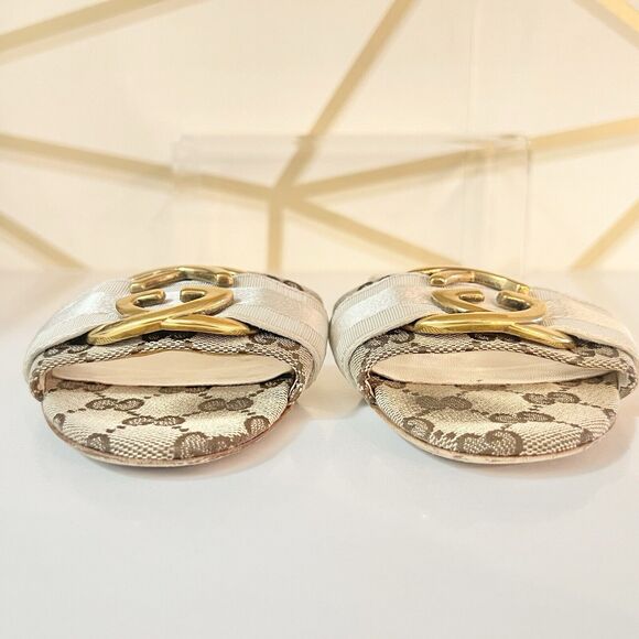 Gucci Brown Interlocking GG Supreme Canvas with Ribbon Slides Flats Size 36 - Picture 7 of 13